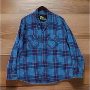 MINT Speed Shop Men's Snap Button Shirt Blue Plaid Check Woven Cotton Size XL